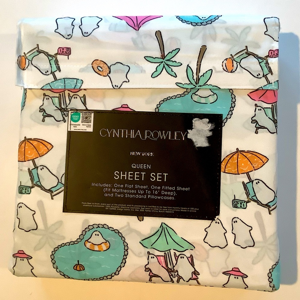 Cynthia Rowley Summerween Halloween Ghosts 4 Pc Queen Sheet Set New - Picture 3 of 4